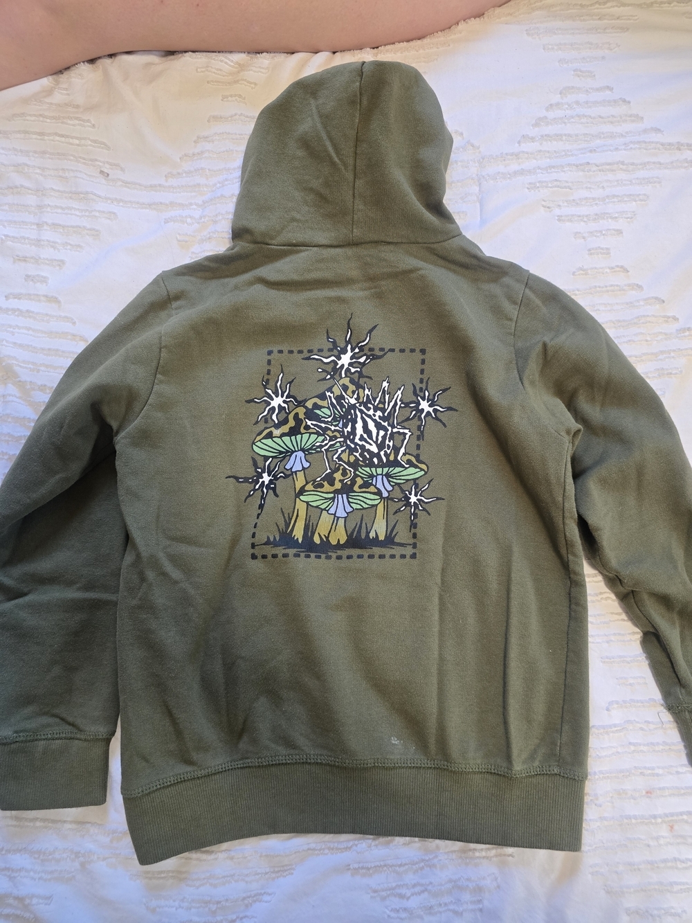 Volcom Youth Pullover Hoodie Olive Green Graphic Skate Hoodie Size 7